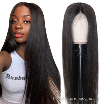 BIS Wholesale Silky Straight Wave Vendor 100% Brazilian Hair Wig 150% Density 4*4 Closure Front Lace Wig For Black Women